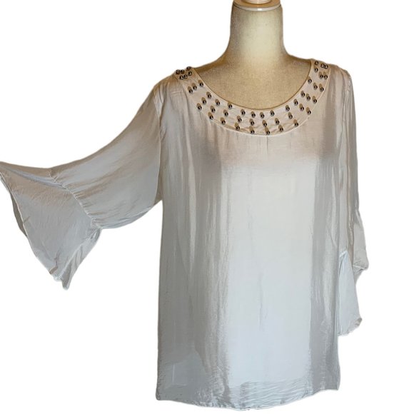 Moda Seta Studded Trim Blouse. New With Tickets. Size Large - Picture 3 of 7